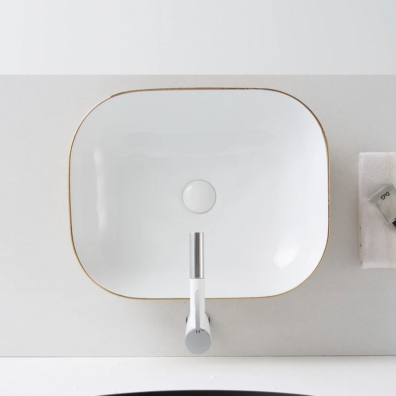 Art Bathroom Ceramic Vessel Sinks Brushed Rose Gold Washing Basin Bowl Golden Matte Black White Luxury  Sink