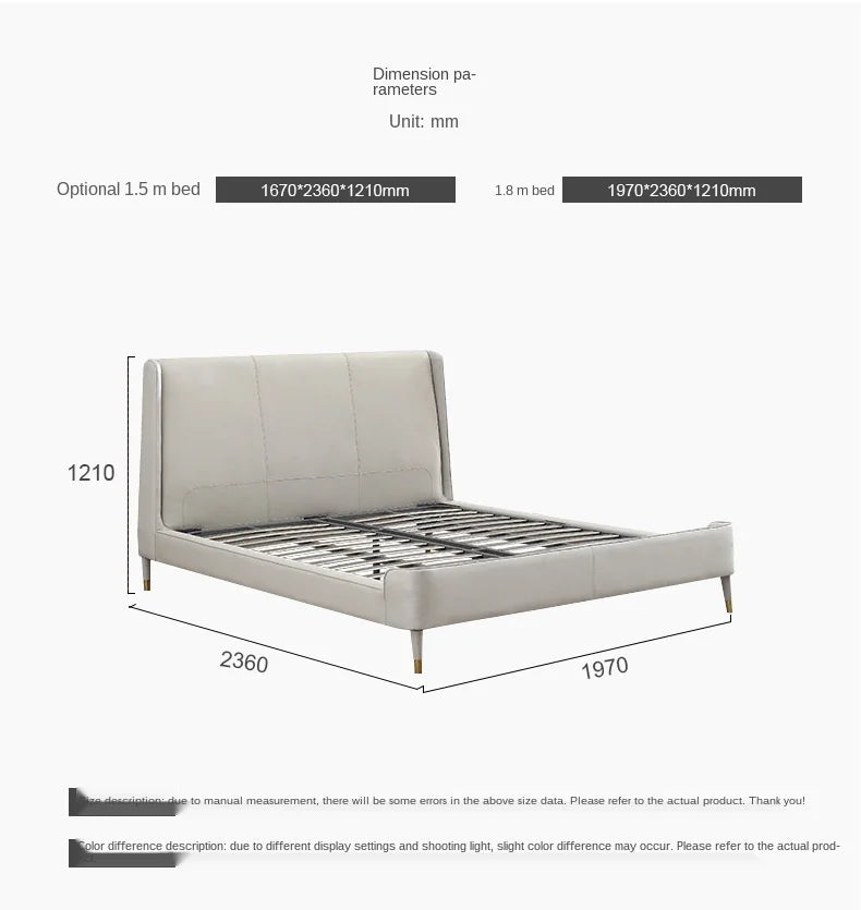 Modern minimalist leather art bed Italian double bed solid wood frame bed