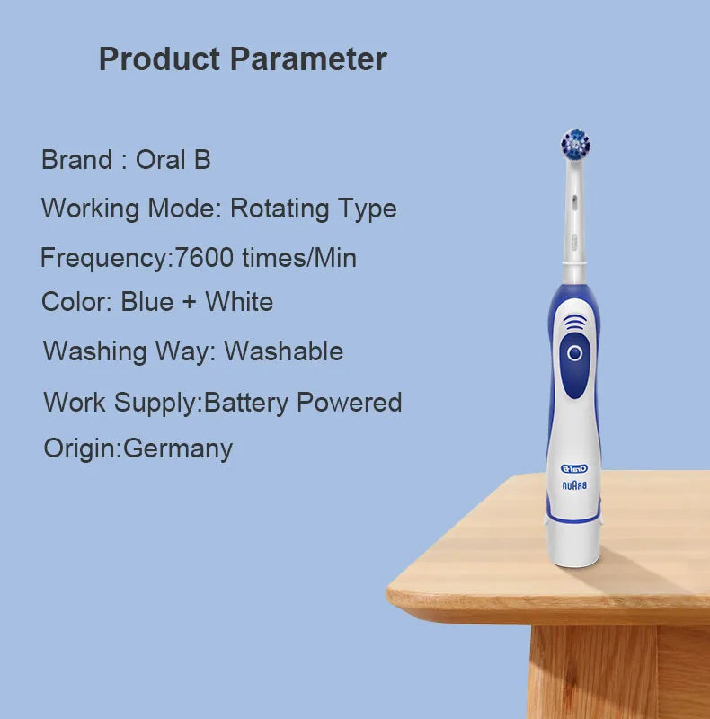 Oral B 4010 Electric Toothbrush 7600 times/Min Rotating Precision Clean Battery Powered 4 Pcs Replaceable Brush Heads Travel Box