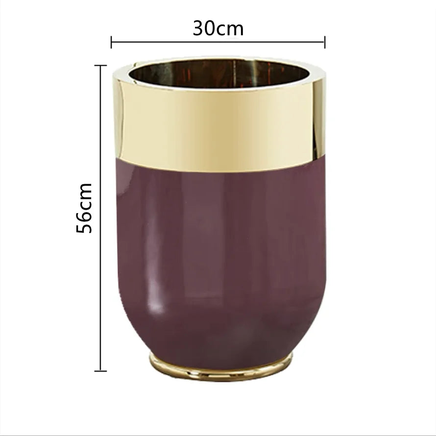 Home Decor Stainless Steel Floor Vase Light Luxury Balcony Living Room Decoration Metal Electroplating Large Flowerpot