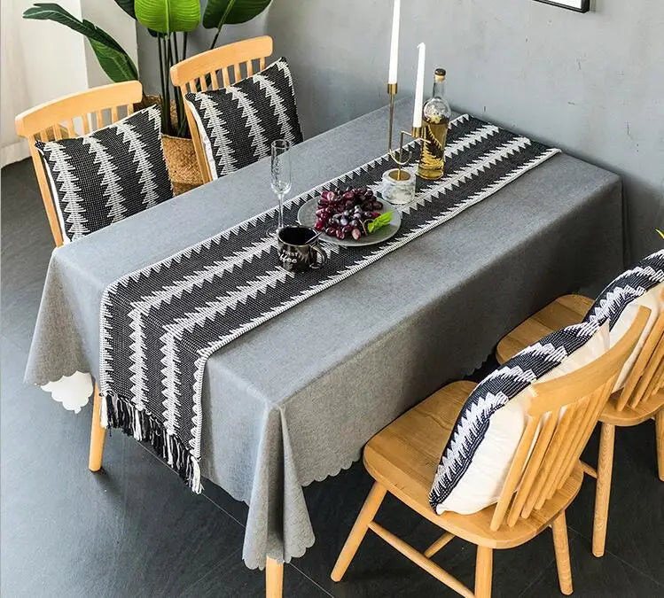 Japanese Style Modern Stripe Table Runner For Wedding Party Cotton and Linen Woven Tablecloth Christmas Decorations For Table