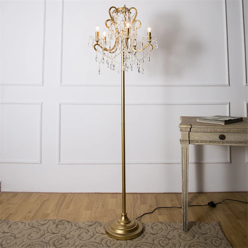 American Luxury crystal floor lamps bedroom living room table standing floor lights retro white study French candle fixtures