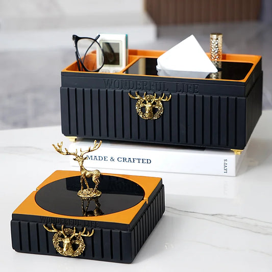 Modern Light Luxury Creative Home Decoration Living Room Coffee Table Desktop Storage Tissue Box Ashtray Set Decoration