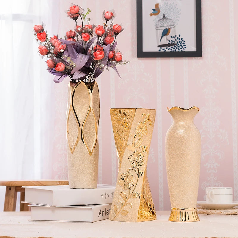 European Fashion Modern ceramic vases desk accessories, crafts, flower pot, porcelain golden vase  Home Decor Furnishing