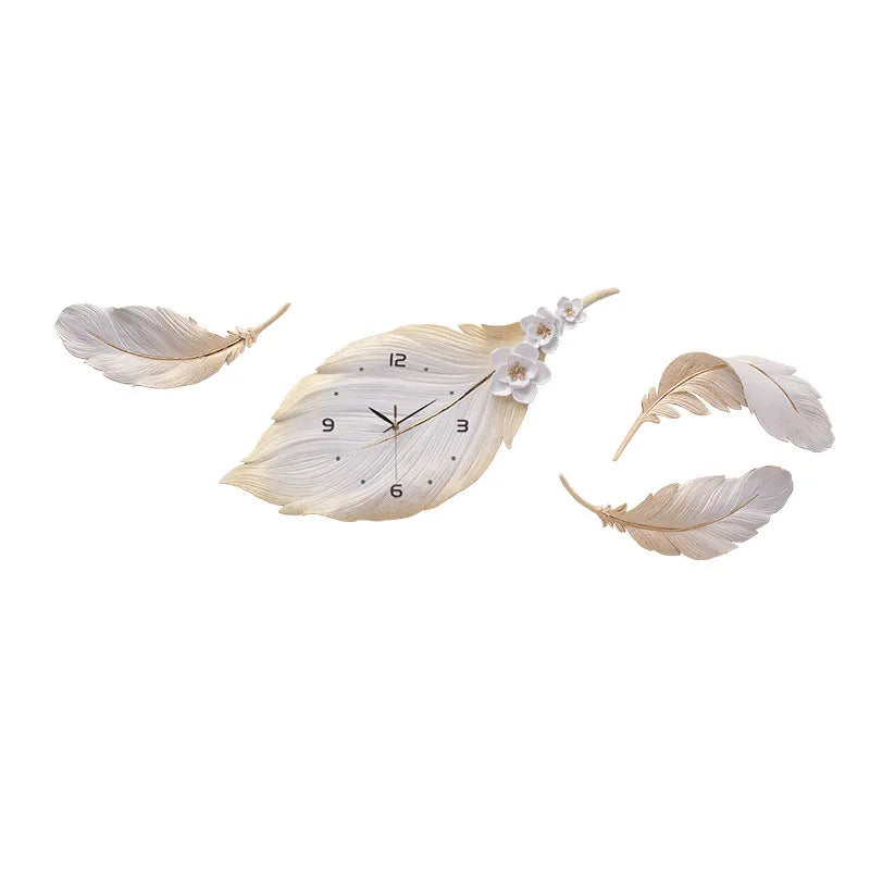 Modern Minimalist Light Luxury Feather Wall Clock Wall Mural Crafts Home Livingroom Wall Hanging Decoration Office Ornaments Art