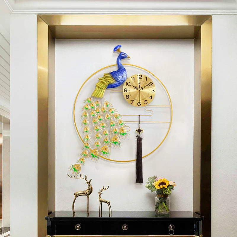 Oversized clock peacock wall clock living room home fashion European decoration modern minimalist silent quartz clock