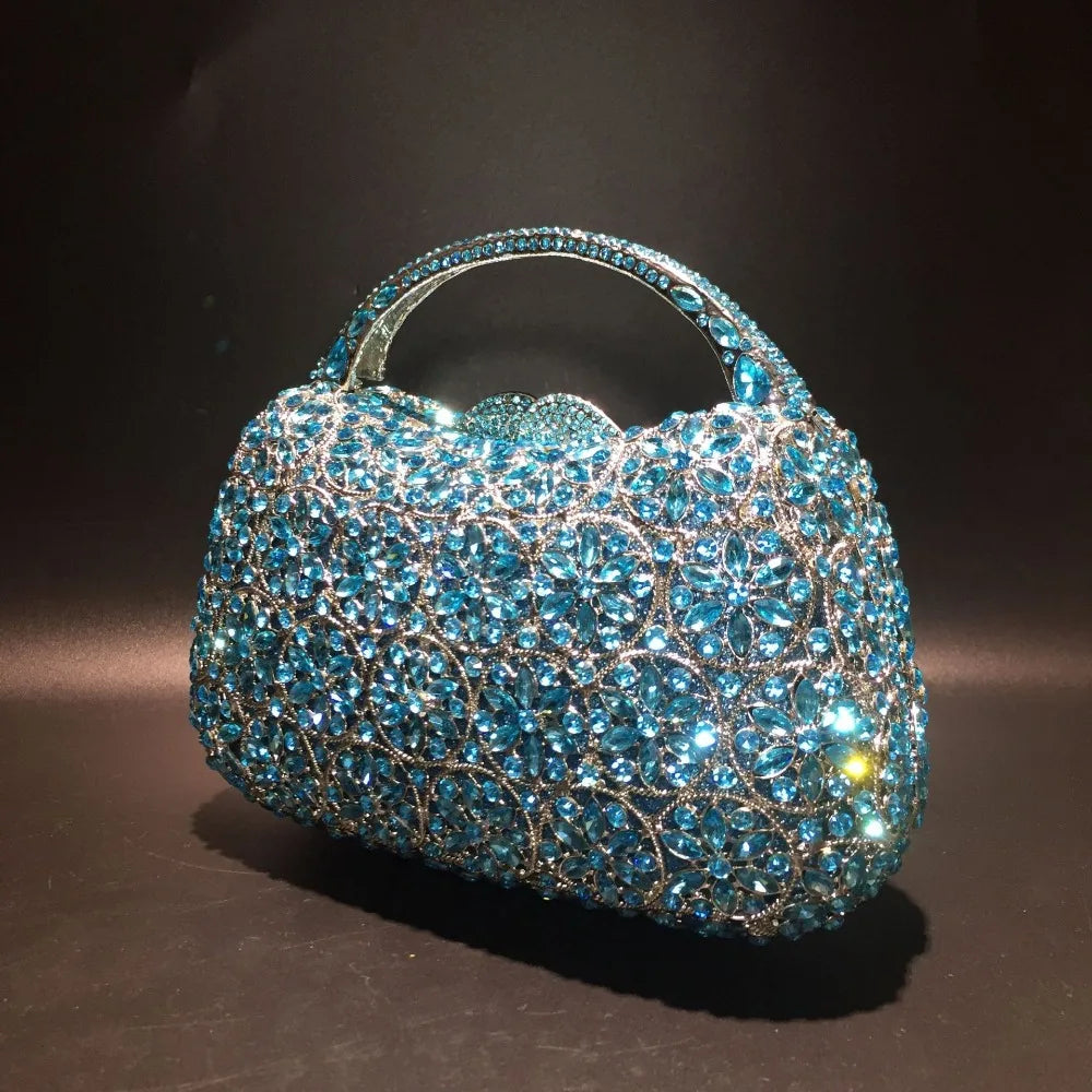 XIYUAN Women Rhinestones Top Handle Handbags Stones Evening bag Minaudiere Wedding Clutch Bridal Tote Ladies Metal Chain Handbag