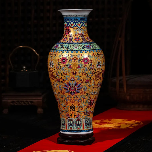 Luxury Jingdezhen Antique Longevity Porcelain Enamel Floor Vase Classical Decoration Large Chinese Vases Ancient Palace Vases