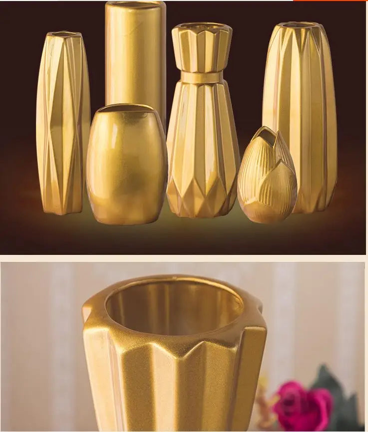 Luxury Europe Gold-plated Ceramic Vase Home Decor Creative Design Porcelain Decorative Flower Vase For Wedding Decoration