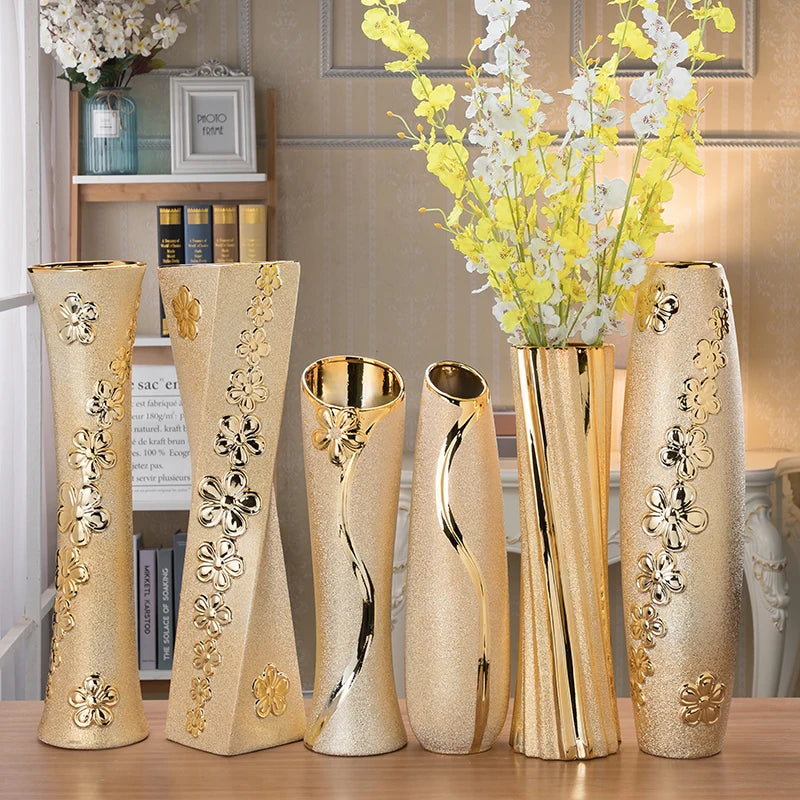 European Fashion Modern ceramic vases desk accessories, crafts, flower pot, porcelain golden vase  Home Decor Furnishing