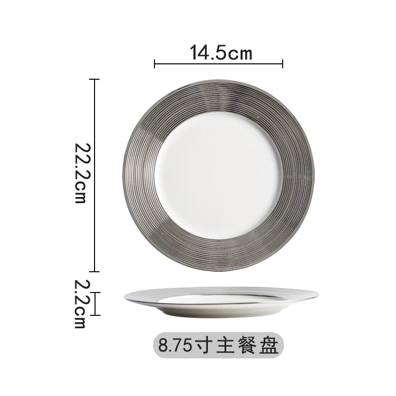 Ceramic Plate Silver Straw Hat Tray Kitchen Dinner Set Plates and Dishes Home Main Course Restaurant Serving Plate Dessert Plate