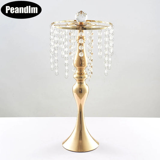 PEANDIM Luxury Crystal Flower Rack Wedding Table Centerpieces Flower Vase Holders Gold Road Lead For Party Home Decoration 10pcs