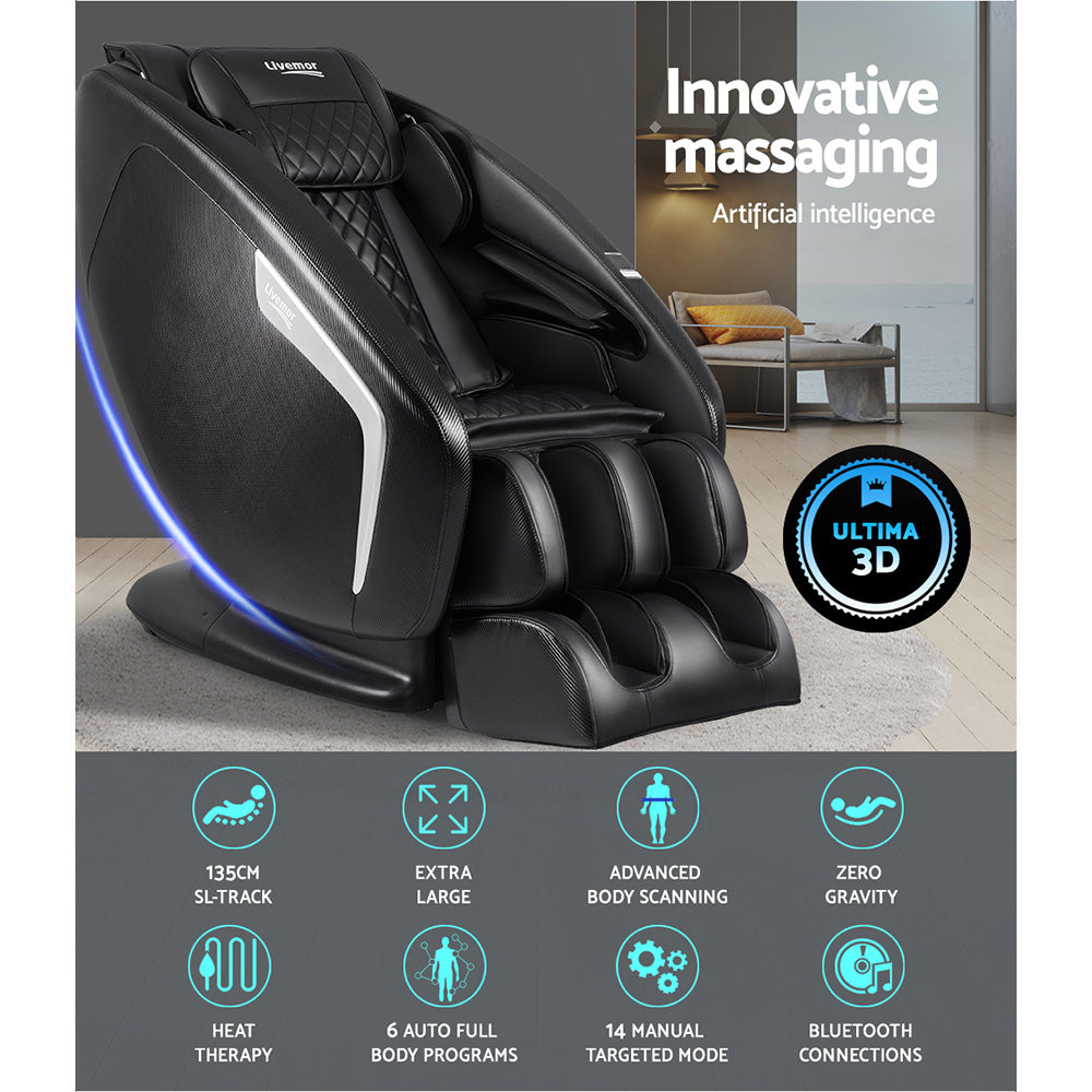 Livemor 3D Electric Massage Chair Shiatsu Kneading Massager Zero Gravity Large Black-3