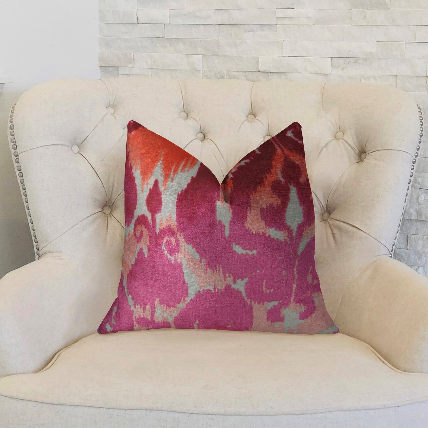 Velvet Grayce Fuchsia Coral and Cream Handmade Luxury Pillow-1