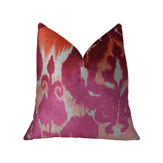 Velvet Grayce Fuchsia Coral and Cream Handmade Luxury Pillow-0