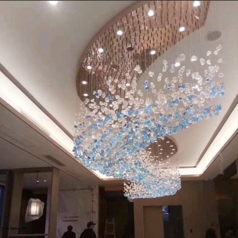 Modern Stone Crystal LED Chandelier For Hotel Hall Villa Large Luxury Cristal Lighting Fixtures Indoor Home Decor Hanging Lamps