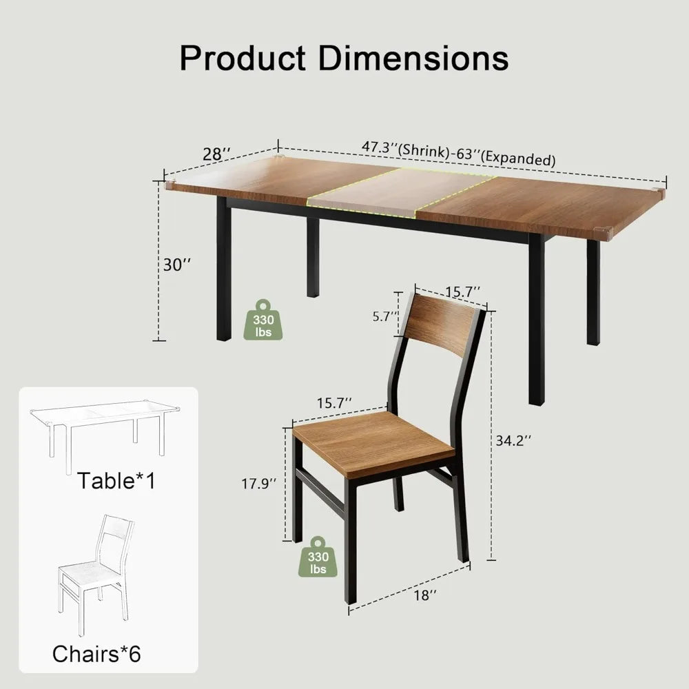 Dining Table Set, Mid-Century Modern Dining Room Table with Chair for Small Space, Heavy Duty Metal Frame, Kitchen Table Set