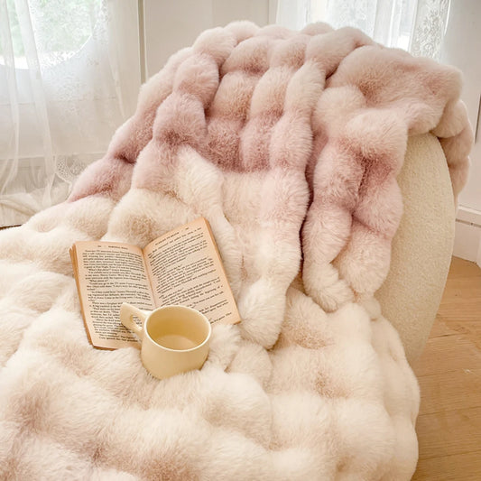 Faux Fur soft Throw Blanket warm winter Plush Bedspread on the bed plaid sofa cover Gradient blankets for living room bedroom