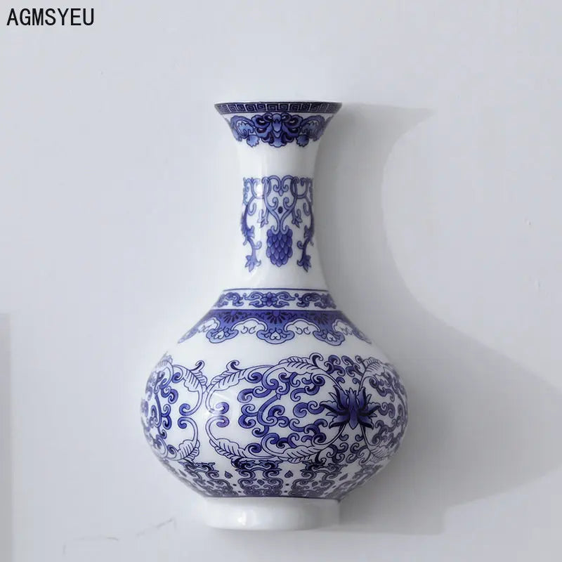 Ceramic vase antique blue and white porcelain flower arrangement vase living room home accessories wall hanging vases flower pot