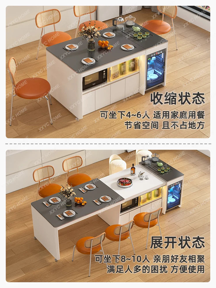 Retractable Kitchen Island Dining Table Movable Multi-Function with Induction Cooker Stone Plate Tea Table Dining Table