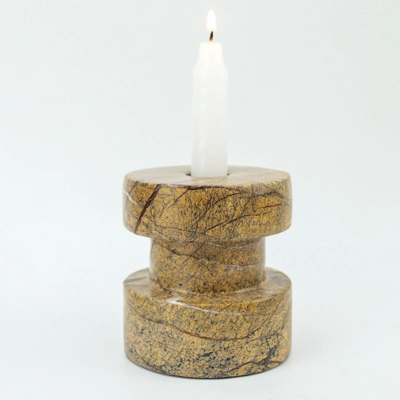 Customized Wholesale Brown Stone Cylindrical Natural Marble Candlestick for Home Restaurant Table Decoration Candle Holder