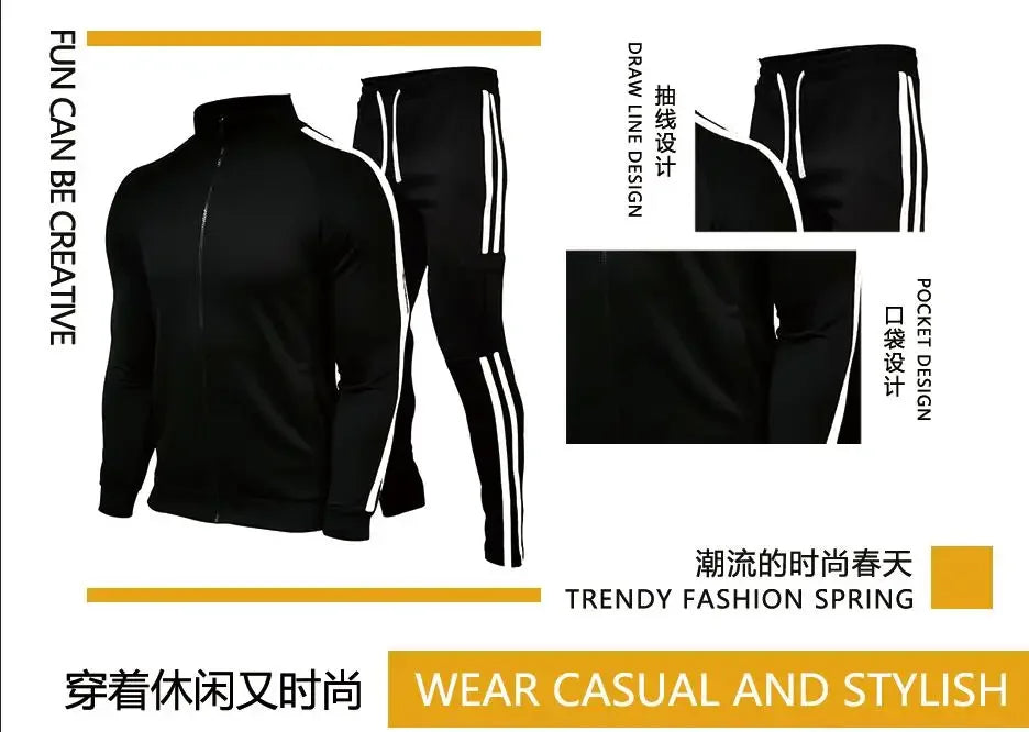 Men's Zipper Stand Collar Workout Set, Sweatshirt & Sweatshirt, Sports Suit, Running, Fitness Clothing, New, 2024