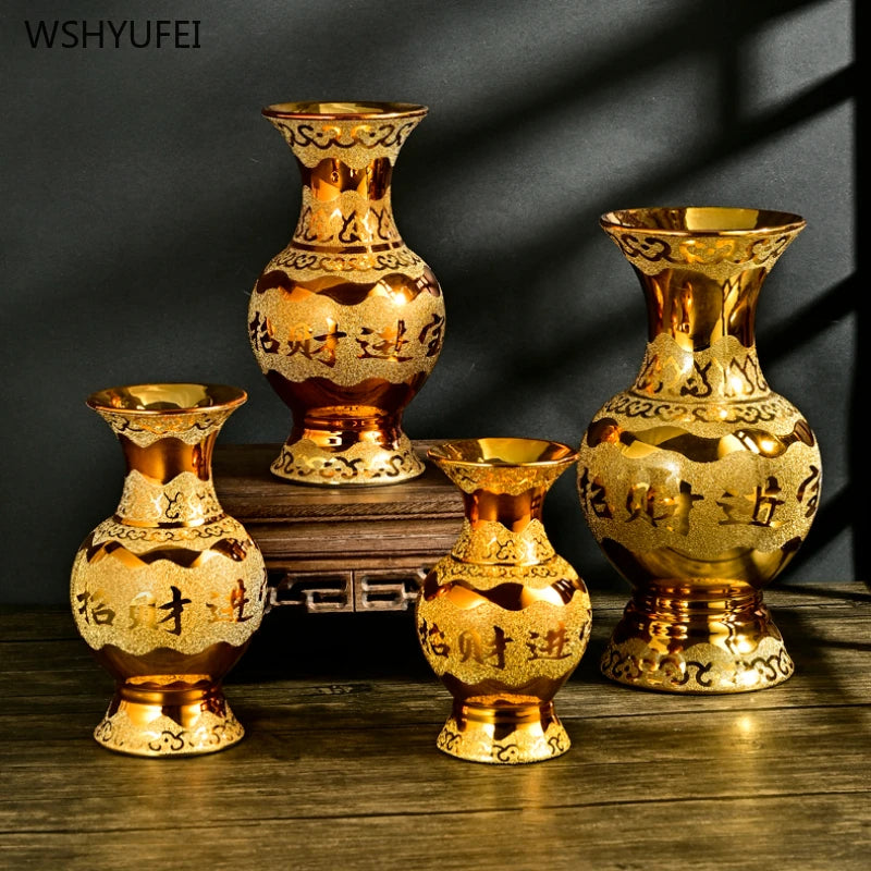 Stainless steel golden vase ceramic vase Buddhist hall and Buddhist utensils Offering Buddha Vase living room home decoration