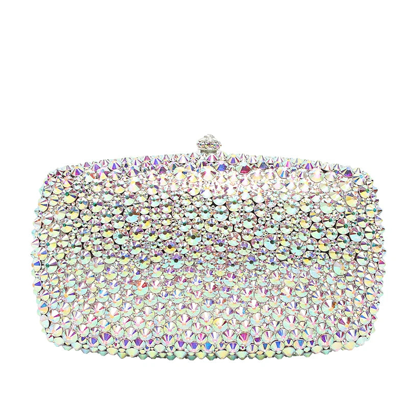 Women Handbag Heavy Metal Style Luxury Shining Mided Color Crystal Rhinestone Diamond Everning Clutch Purse Customized Handmade