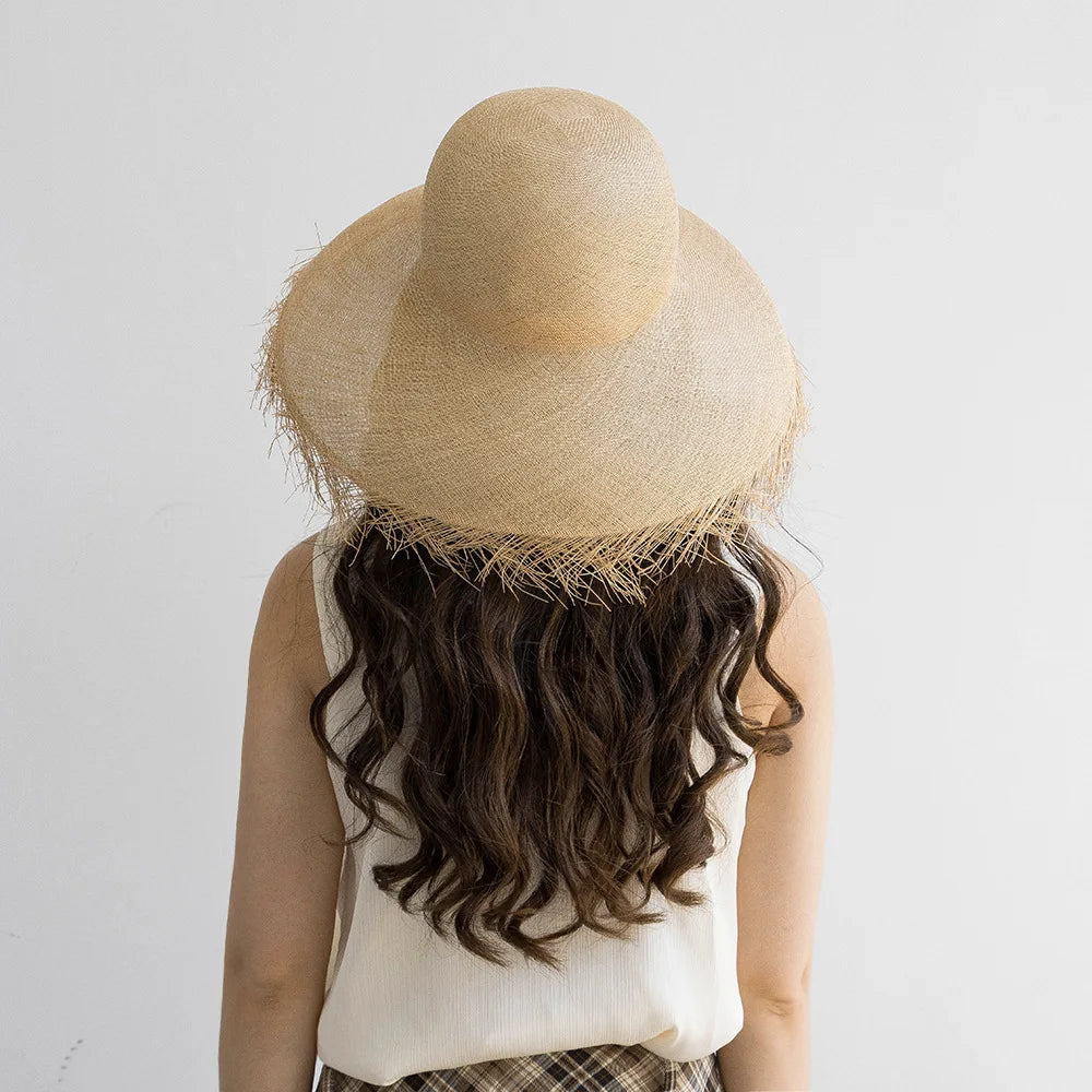 Fashion retro hand woven Buntal Fibre Hat Party domed large brim women summer straw hat luxury outdoor sun straw hat