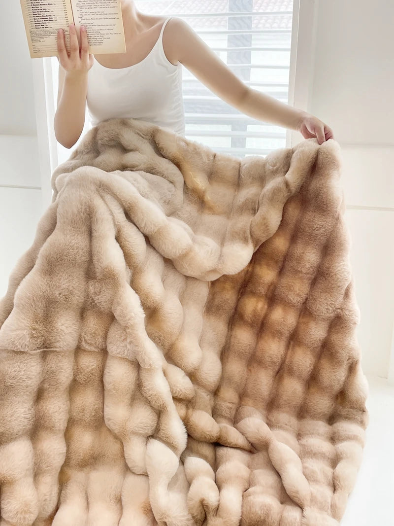 Faux Fur soft Throw Blanket warm winter Plush Bedspread on the bed plaid sofa cover Gradient blankets for living room bedroom