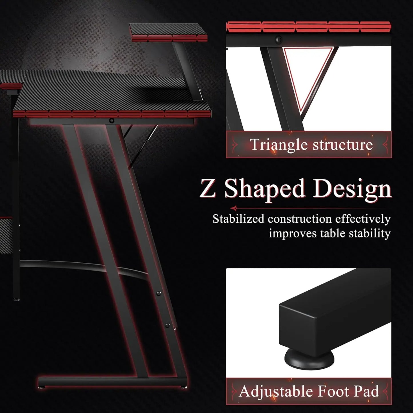 L Shaped Gaming Desk, 51 Inch Computer Corner Table with Large Monitor Stand & Carbon Fiber Surface , Black