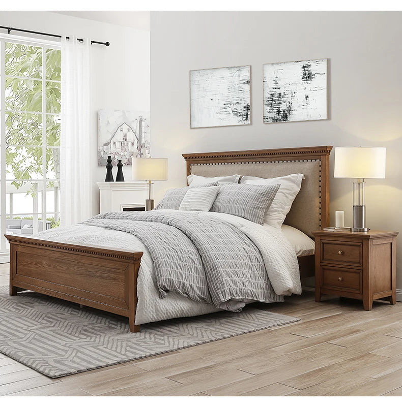 American Light Luxury Soft Pack Double Bed Solid Wood Master Bedroom Lit 2 Personnes Bedroom Furniture