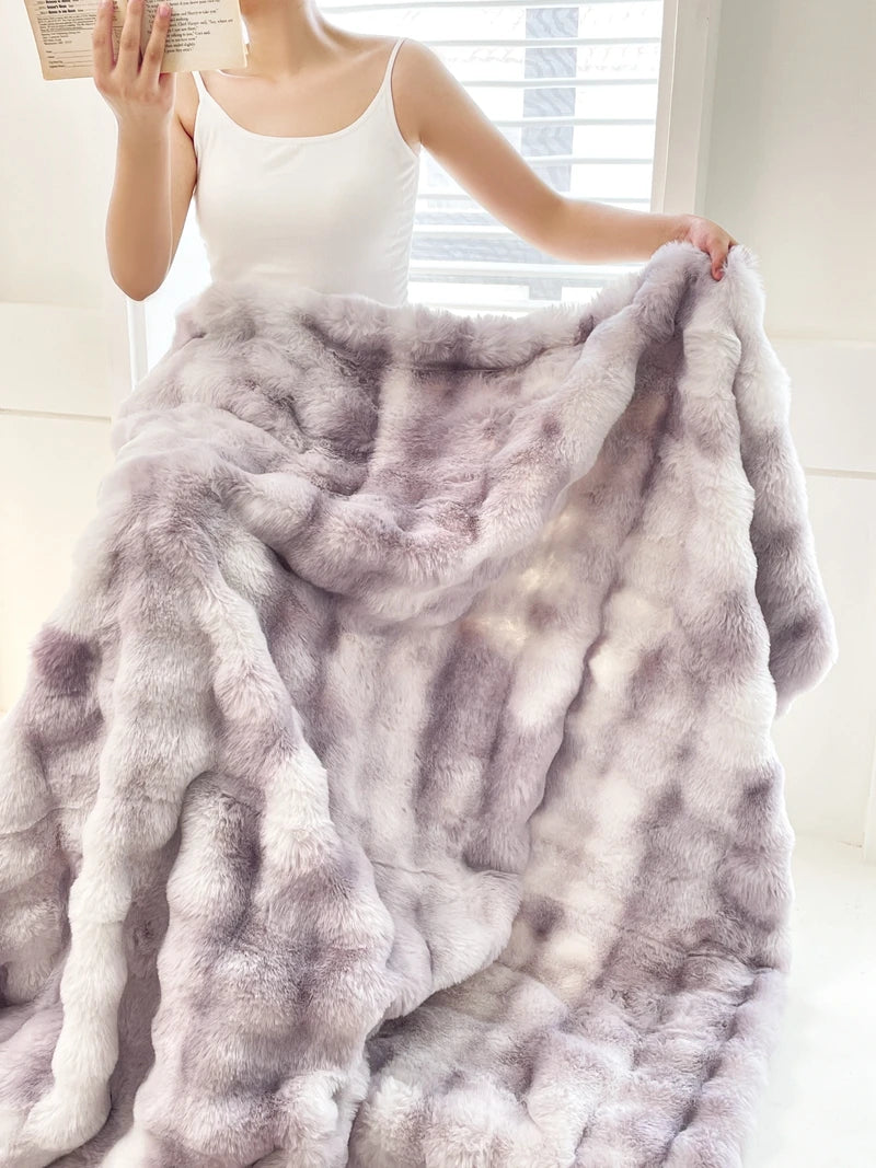 Faux Fur soft Throw Blanket warm winter Plush Bedspread on the bed plaid sofa cover Gradient blankets for living room bedroom