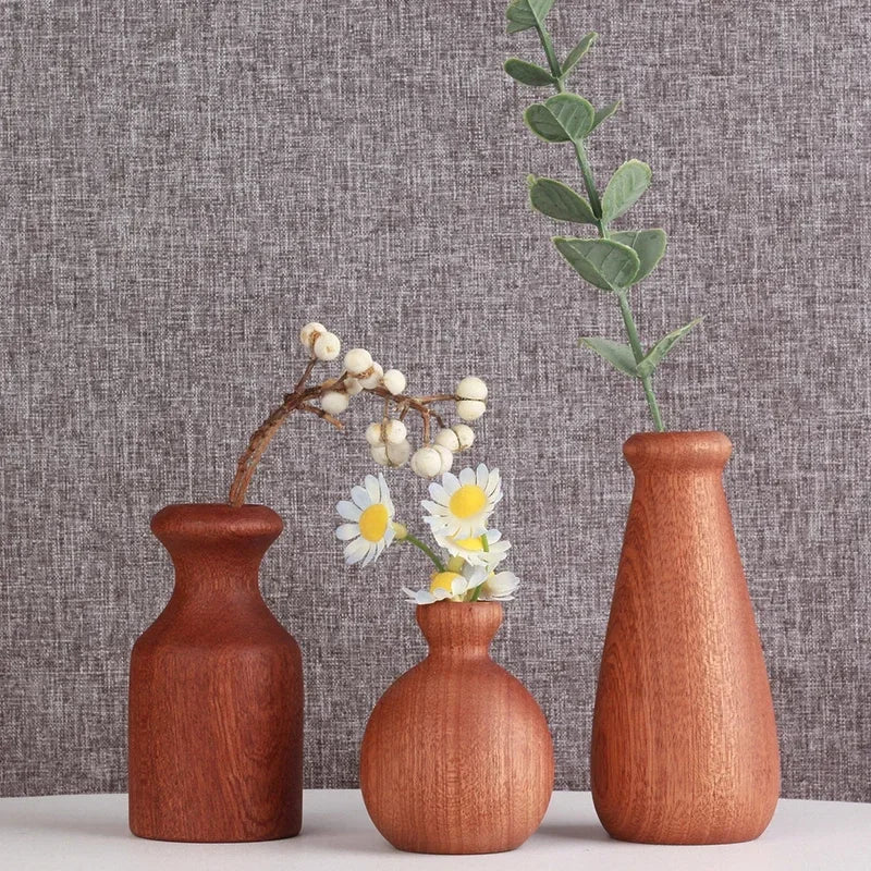 20241pc Nordic Minimalism Wooden Vase for Plants Solid Wood Flower Vases Plants Pot Flower Arrangement Tabletop Home Ornaments