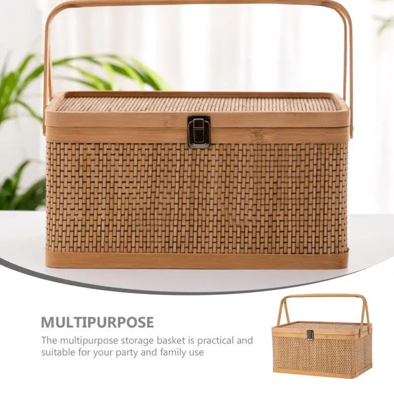 Woodchip Picnic Basket Woven Storage Basket Empty Wicker Basket Rattan Egg Container Organizer Bins Moon Cake Box 2