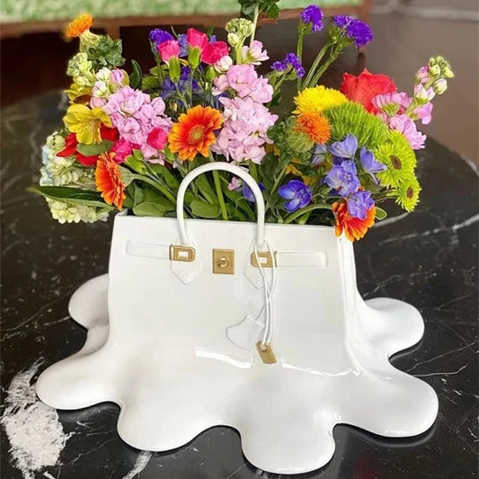 high quality Large Resin Flowers Vase Bag Home Decor aesthetic room decor Wedding desk Ornament Living Room Big Bag Vase Luxury