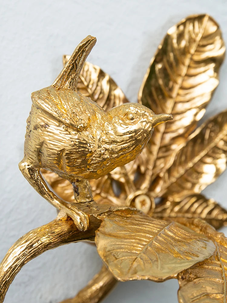 Solid Brass Light Luxury Elegant Brass Bird Roll Paper Holder Vintage Bathroom Tree Trunk Wall Hanging Toilet Paper Holder