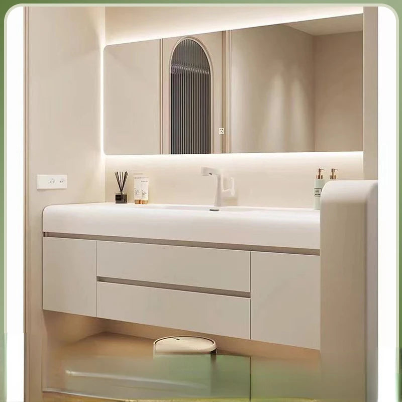 Light Luxury Bathroom Cabinet Simple White Rock Integrated Washbasin Nordic Home Bathroom Vanity Sink Cabinet Bathroom Furniture