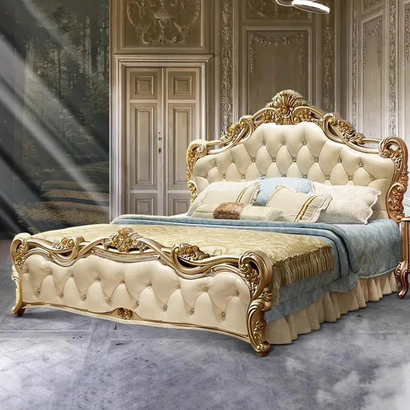 Beauty European Double Bed Modern Whitr High End King Size Frame Double Bed Sleeping Wood Lit Deux Place Furniture For Bedroom