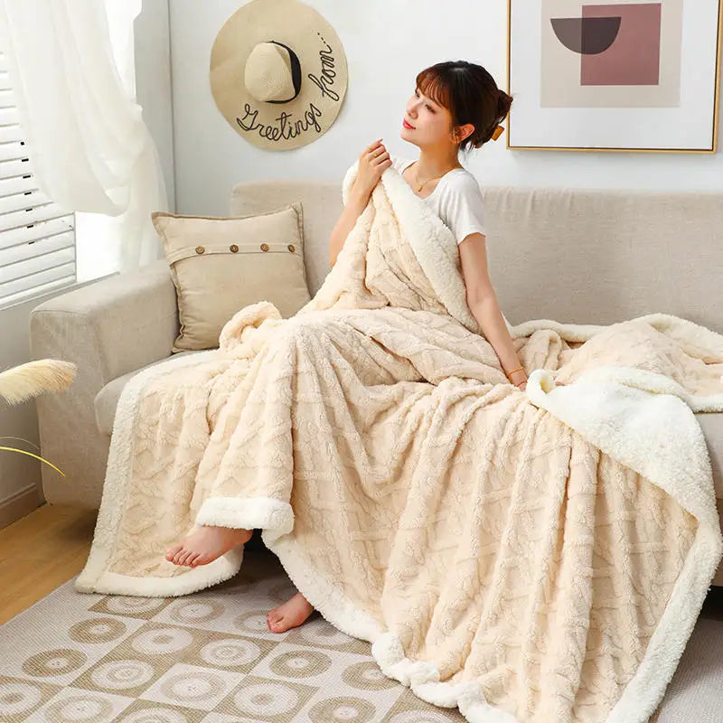 Winter Blanket Lamb Wool weighted Super Soft Double Side Microfiber Flannel Throw Blanket for Bed Comfortable Warm Comforter