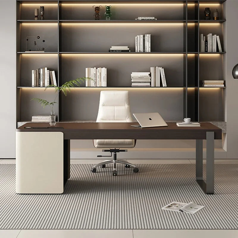 Italian Minimalist Study Office computer desk Luxury Modern Solid Wood desk Nordic Saddle Leather Computer Mesa Office Furniture