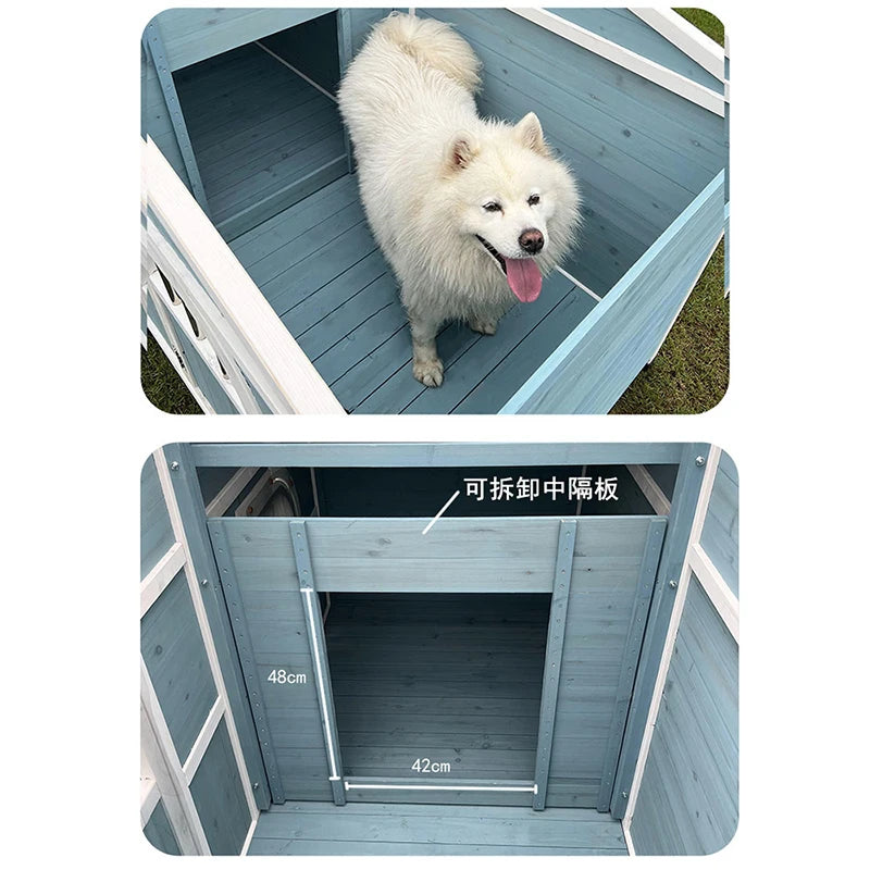 Luxury Balcony Kennel Cage Outdoors Solid Wood Sunshade Warm Castle Burliness Kennel Dog House Pet Los Perros Dog Supplies LVKC