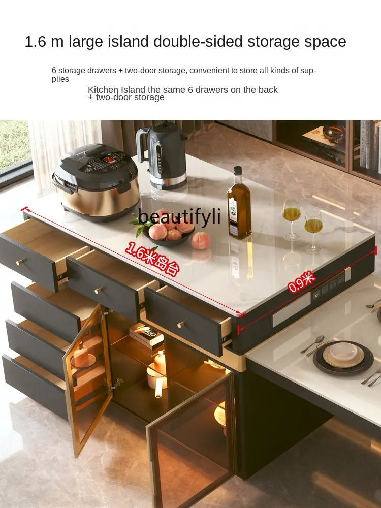 yj Stone Plate Kitchen Island Dining Table Integrated Retractable Light Luxury Modern High-End Kitchen Counter