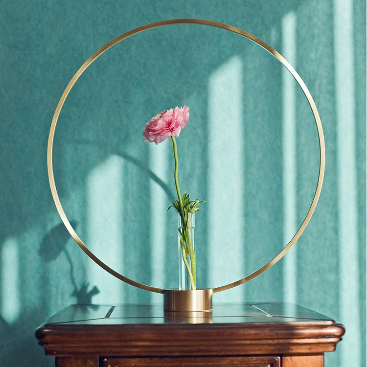 Luxury Round Metal Brass flower vases glass vases tall for home decor