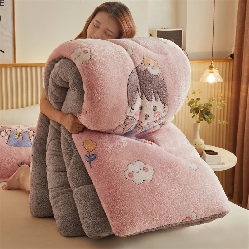 Thickened Winter Blanket Quilt Lamb Wool Double Layer Thick Warm Blanket 150/180/200 Comforter Throw Blankets for Beds