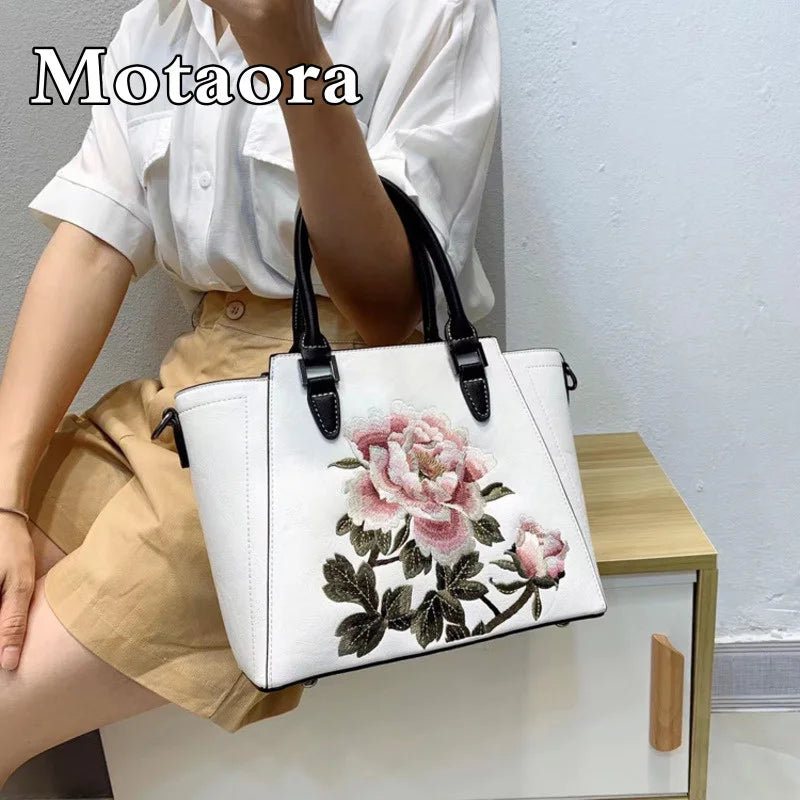 MOTAORA Fashion Embroidery Handbags For Women Leather Hand Bags For Lady's Handbag Luxury Designer Handbags High Quality 2024