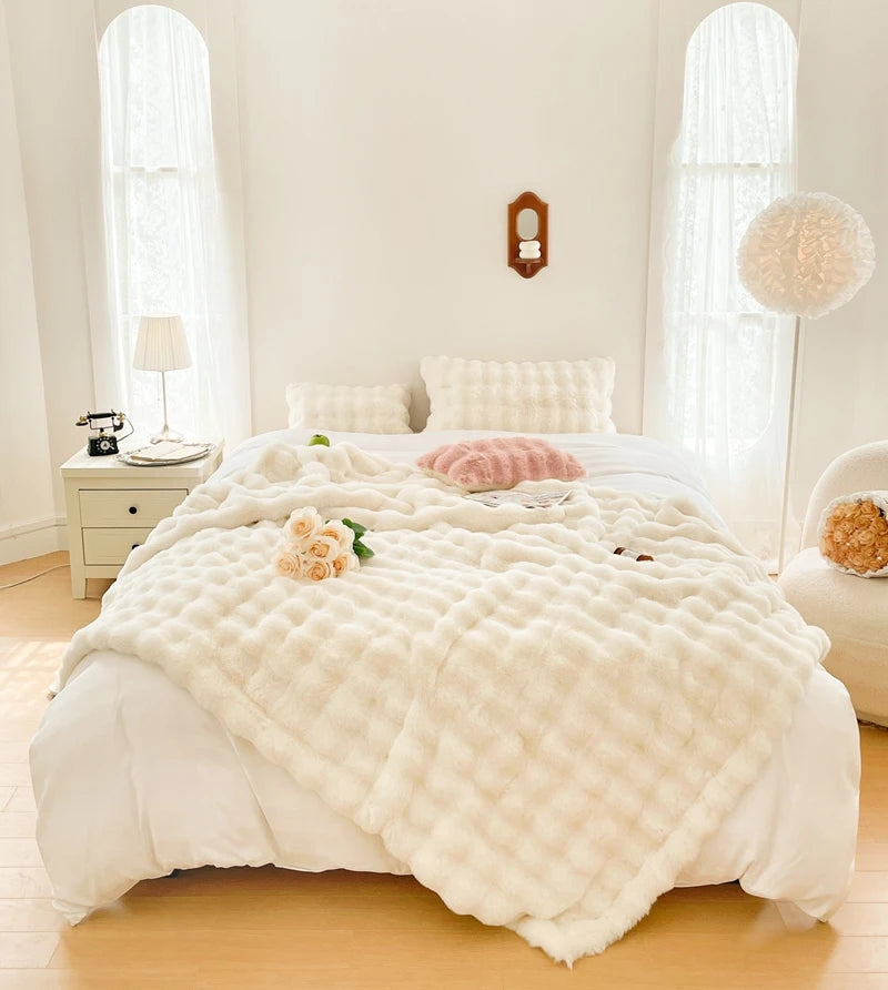 Faux Fur soft Throw Blanket warm winter Plush Bedspread on the bed plaid sofa cover Gradient blankets for living room bedroom