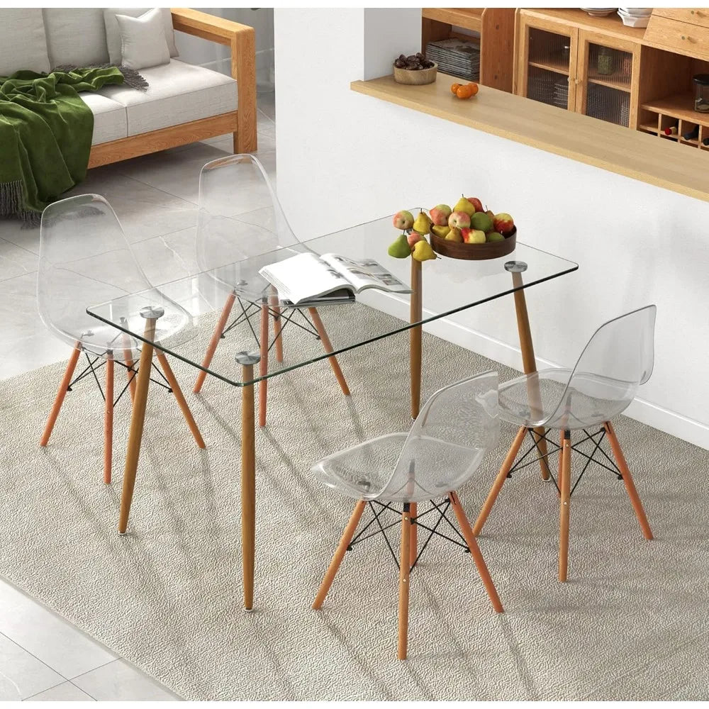 Glass Dining Table Set for 4, Modern Tempered Glass Kitchen Table and Chairs, Glass Dining Room Table Set for Small Living Room