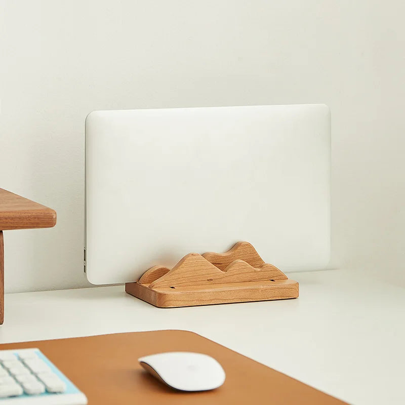 Walnut Vertical Laptop Stand - with Wooden Holder and Card Slot.