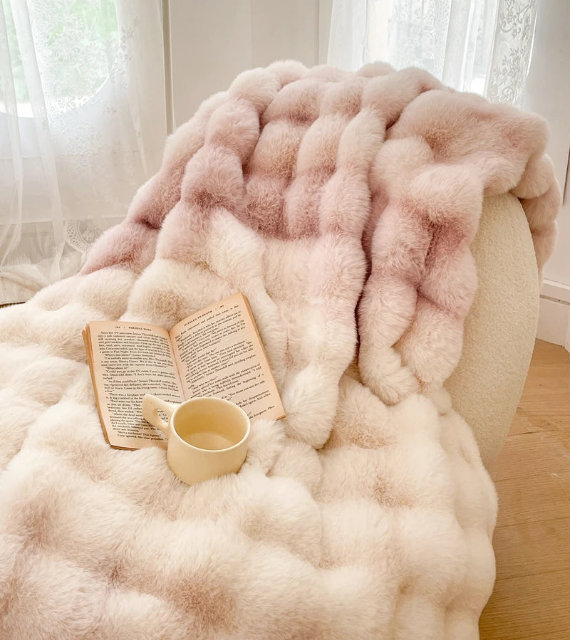 Faux Fur soft Throw Blanket warm winter Plush Bedspread on the bed plaid sofa cover Gradient blankets for living room bedroom